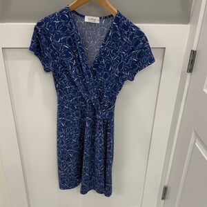 Kaileigh Navy Blue & White Floral Wrap Mini Dress